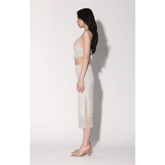 Walter Baker Crista Midi Skirt- Ice Sequin Size 10 - Picture 4 of 11